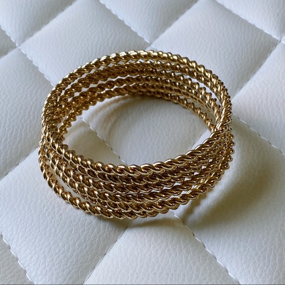 Twisted Gold Bangle Stack Bracelet Bangle Set Costume Jewelry Minimal - Picture 3 of 5